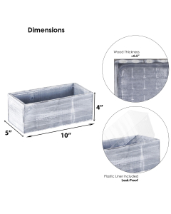 Rectangle White/Gray Planter Wood Box with Plastic Liner 4" x 10" x 5"