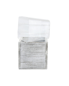 Natural Wood Cube White Wash Planter Box with Plastic Liner