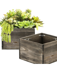 Square Planter Wood Box with Plastic Liner 6" x 6" x 4"
