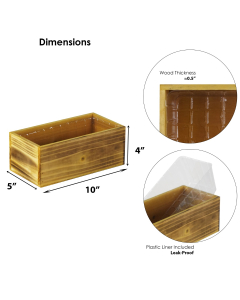 4" x 10" x 5" Rectangle Unfinished Planter Wood Box with Plastic Liner