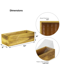 Rectangle Planter Unfinished Wood Box with Plastic Liner 4" x 13" x 5"