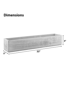 Natural Wood Rectangle White Wash Planter Box With Plastic Liner, 4" x 22" x 5" 