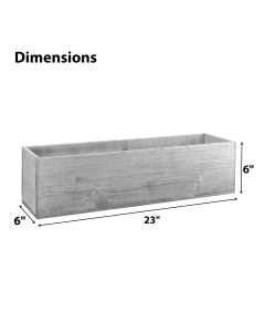 Natural Wood Rectangle White Wash Planter Box With Plastic Liner, 6" x 23" x 6"