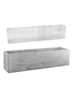 Natural Wood Rectangle White Wash Planter Box With Plastic Liner, 6" x 23" x 6"