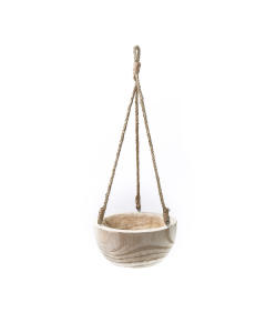 Rustic Hanging Wood Bowl, Natural Finish with Jute Rope, H-23", D-9" (Pack of 6)