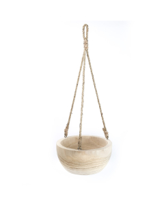 Rustic Hanging Wood Bowl, Natural Finish with Jute Rope, H-25", D-10" (Pack of 4)