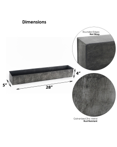 Zinc Iron Grey Finish Rectangle Garden Planter Box 28" x 5" x 4"