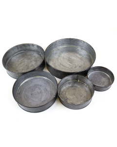 Set of 5 Rustic Industrial Iron Grey Zinc Metal Cylinder Planter Trays 
