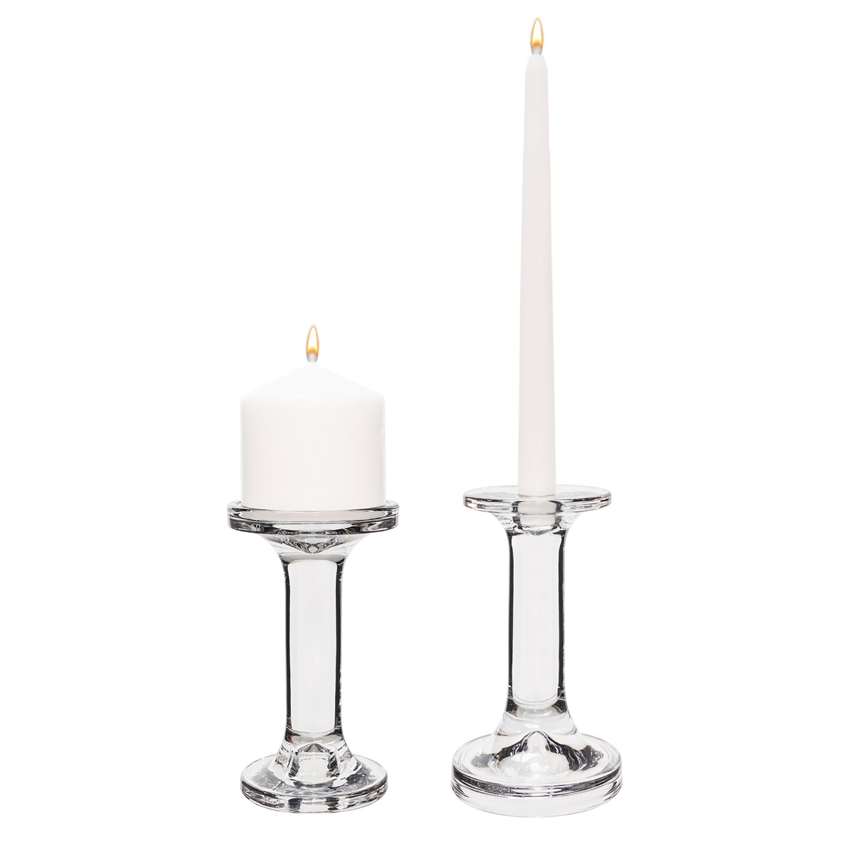 CYS EXCEL Glass Candle Holders for 4 Pillar or 3/4 Taper Candle Clear Glass Candle Holder Height-8 Candlestick Pack of 2 PCS Wedding Decoration 